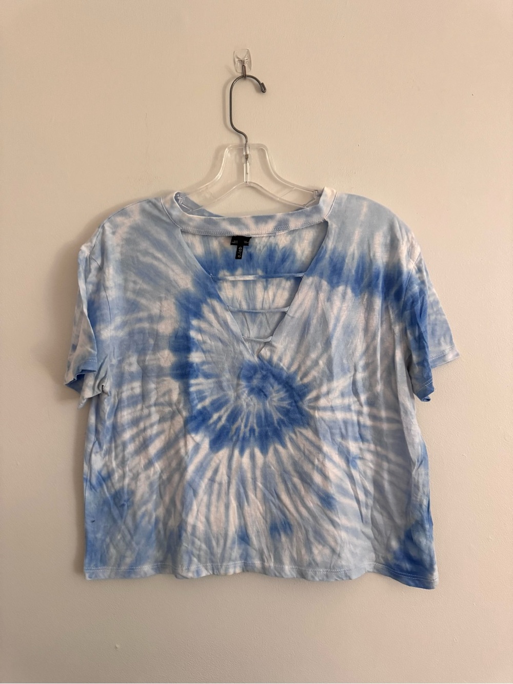 A.Lab Tie-Dye V-Neck Short Sleeve Top - Blue & White crop M